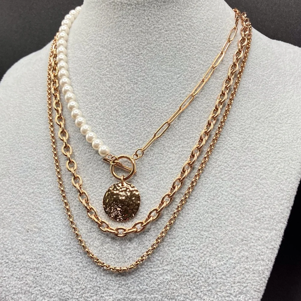 Rose Gold Stainless Steel and Shell Pearl Necklace 4 Piece Set Ever True - Picture 1 of 14